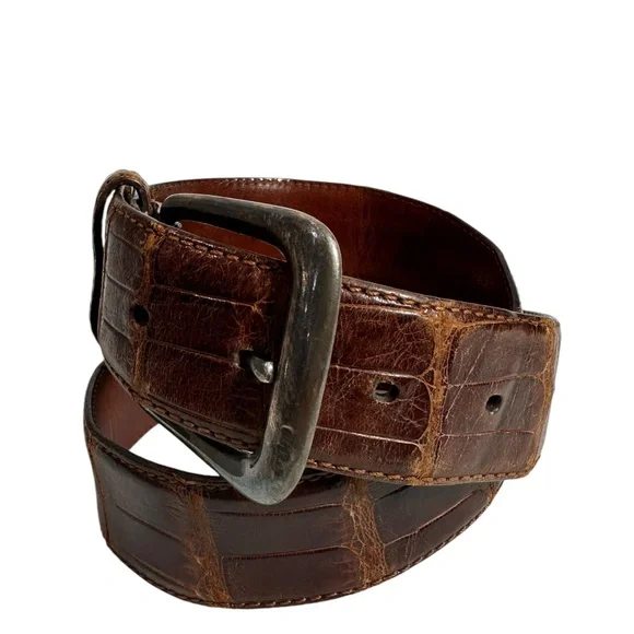 Vintage POLO RALPH LAUREN Brown American Alligator Women's Belt Unisex 28